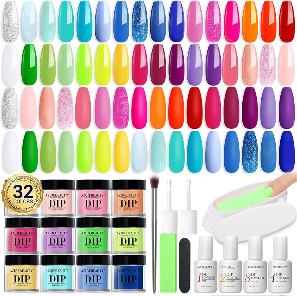 AZUREBEAUTY Spring Summer Bright Pastel Neon Color 42 Pcs Dip Powder Nail Kit, Pink Yellow Purple... | Amazon (US)