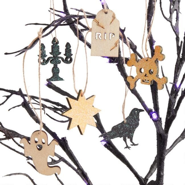 12 Pack Laser Cut Wood Halloween Boxed Ornaments Set Of 2 | World Market