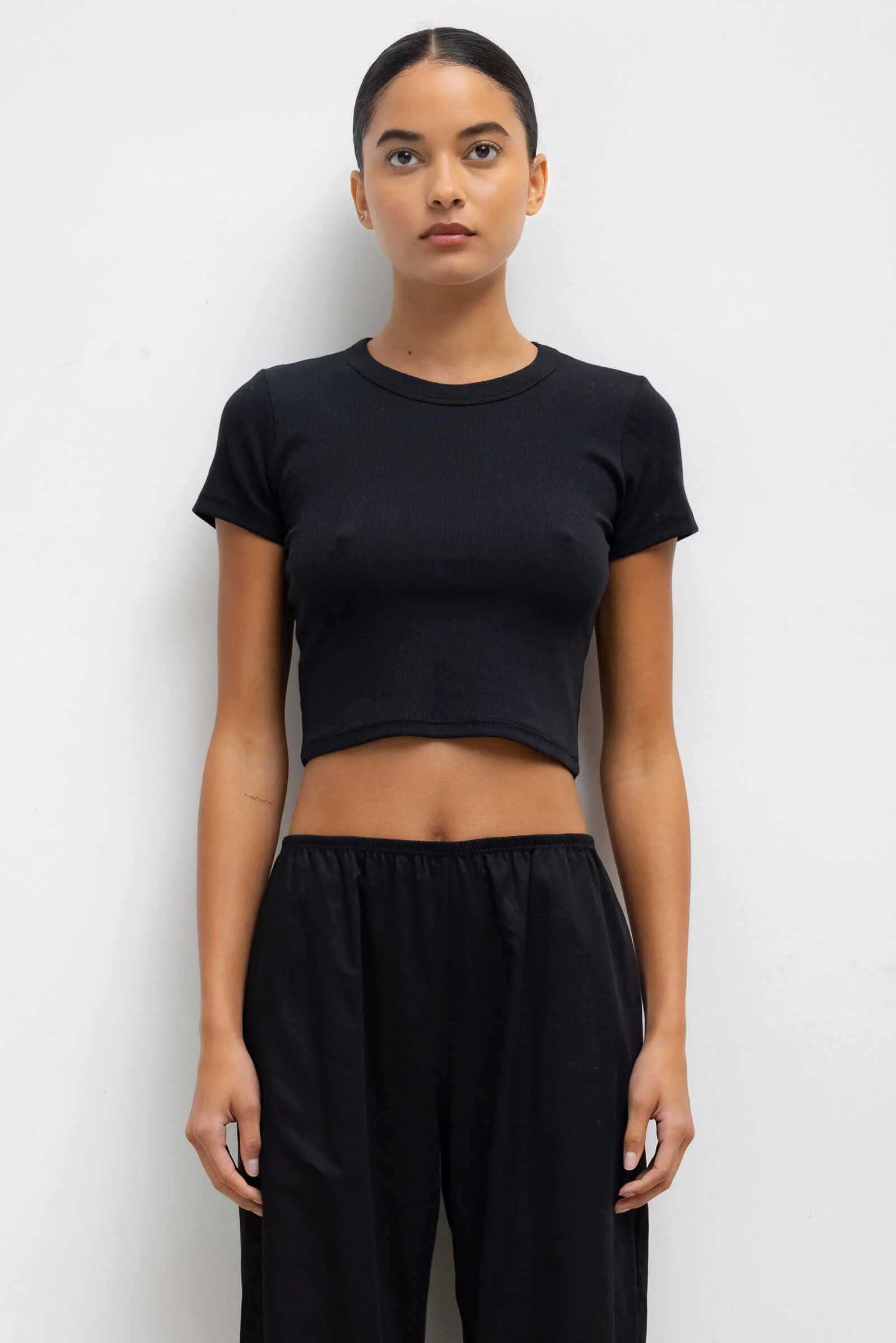LESET Kelly Crop Slim Fit Tee in Black in Cotton Rib | LESET