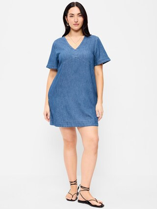 Short-Sleeve Denim Mini Shift Dress | Old Navy (US)