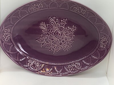 Bordallo Pinheiro Platter Dish Plum Purple Embossed Floral Table Ready/Decor HTF | eBay | eBay US