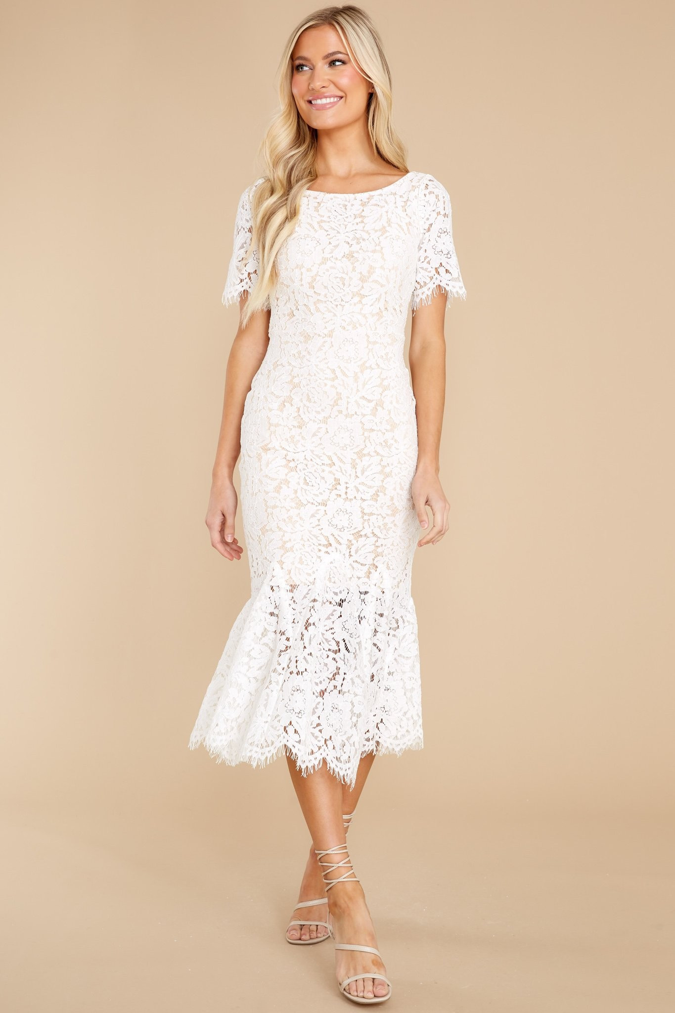 I Can't Resist White Lace Midi Dress | Red Dress 