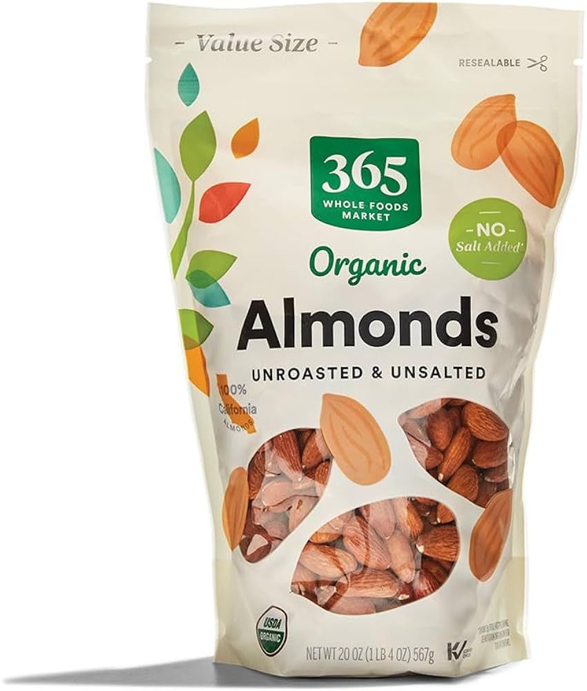 365 By Whole Foods Market, Almonds Unroasted Unsalted Value Size Organic, 20 Ounce | Amazon (US)