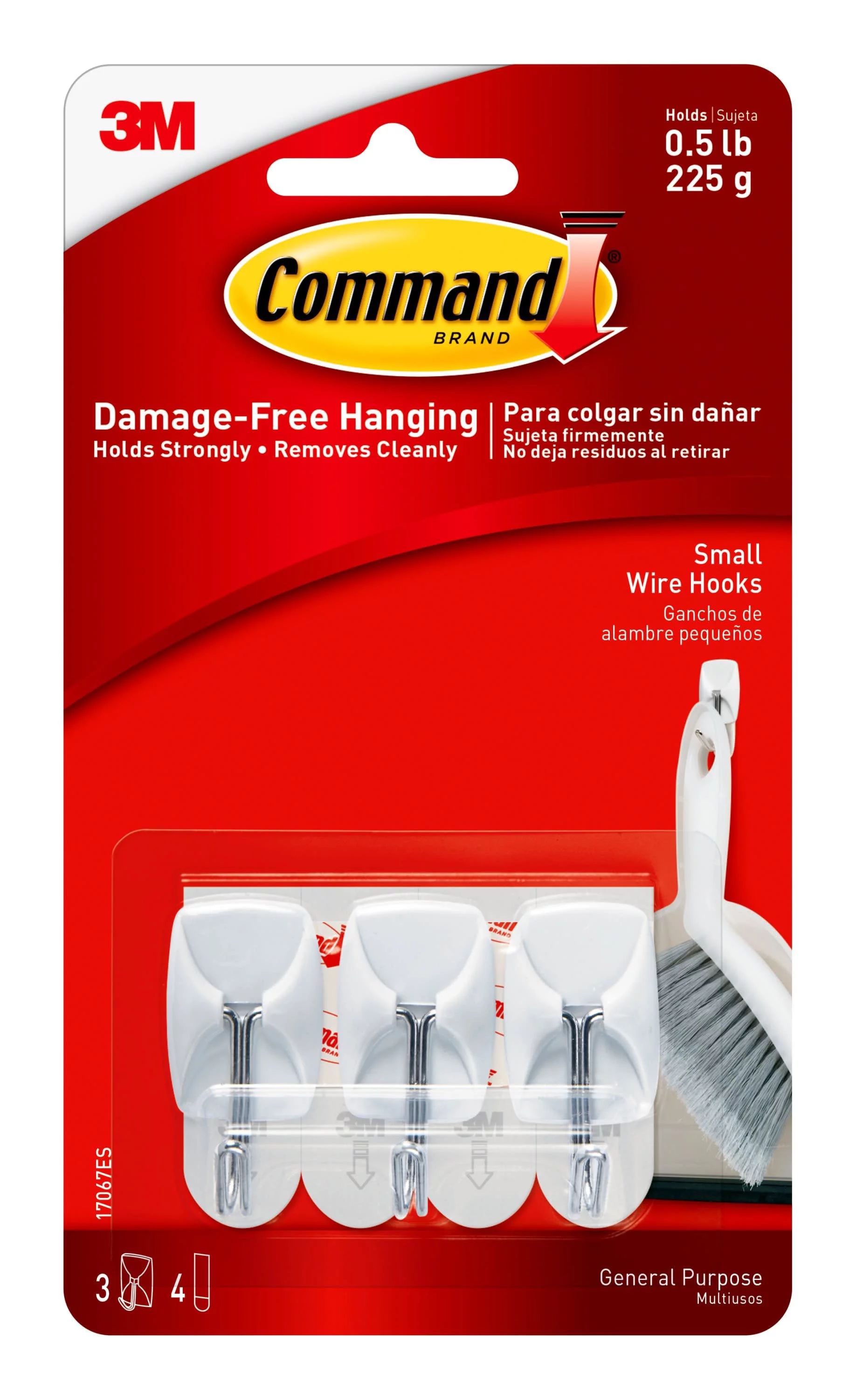 Command Small Wire Hooks, White, 3 Wall Hooks, 4 Strips, Hang Dorm Decorations Damage-Free | Walmart (US)