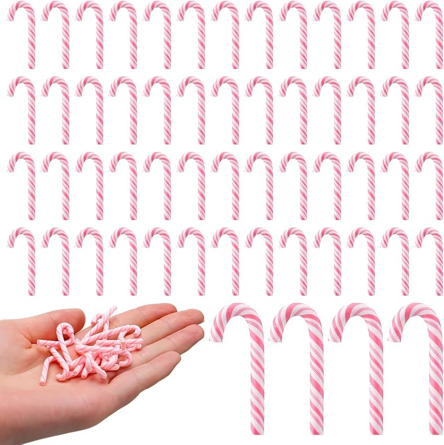 Giegxin 60 Pcs Christmas Mini Candy Canes for Crafts Plastic Candy Cane Ornaments Charms Decor Ch... | Amazon (US)