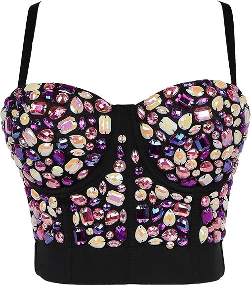Women's Colorful Rhinestone Bustier Sexy Push Up Corset Crop Top Club Party Glitter Vest Bra | Amazon (CA)