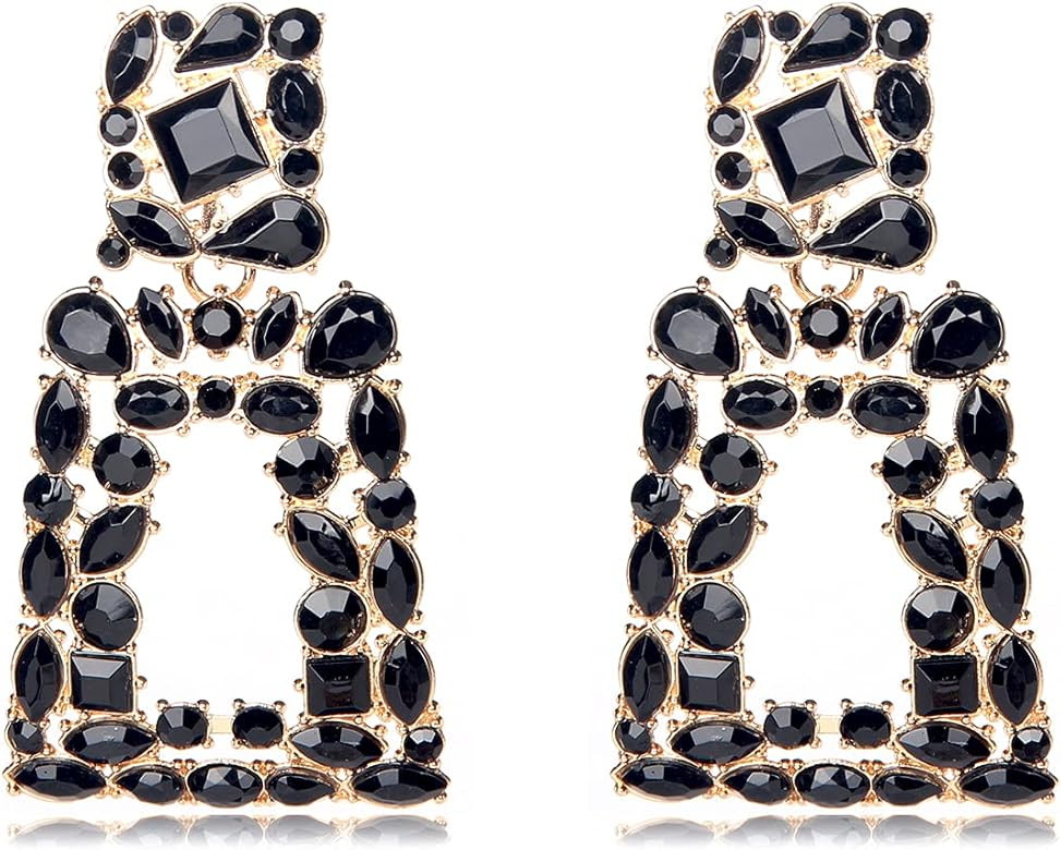 Rhinestone Rectangle Dangle Earrings for Women Sparkly Crystal Geometric Drop Statement Earrings ... | Amazon (US)