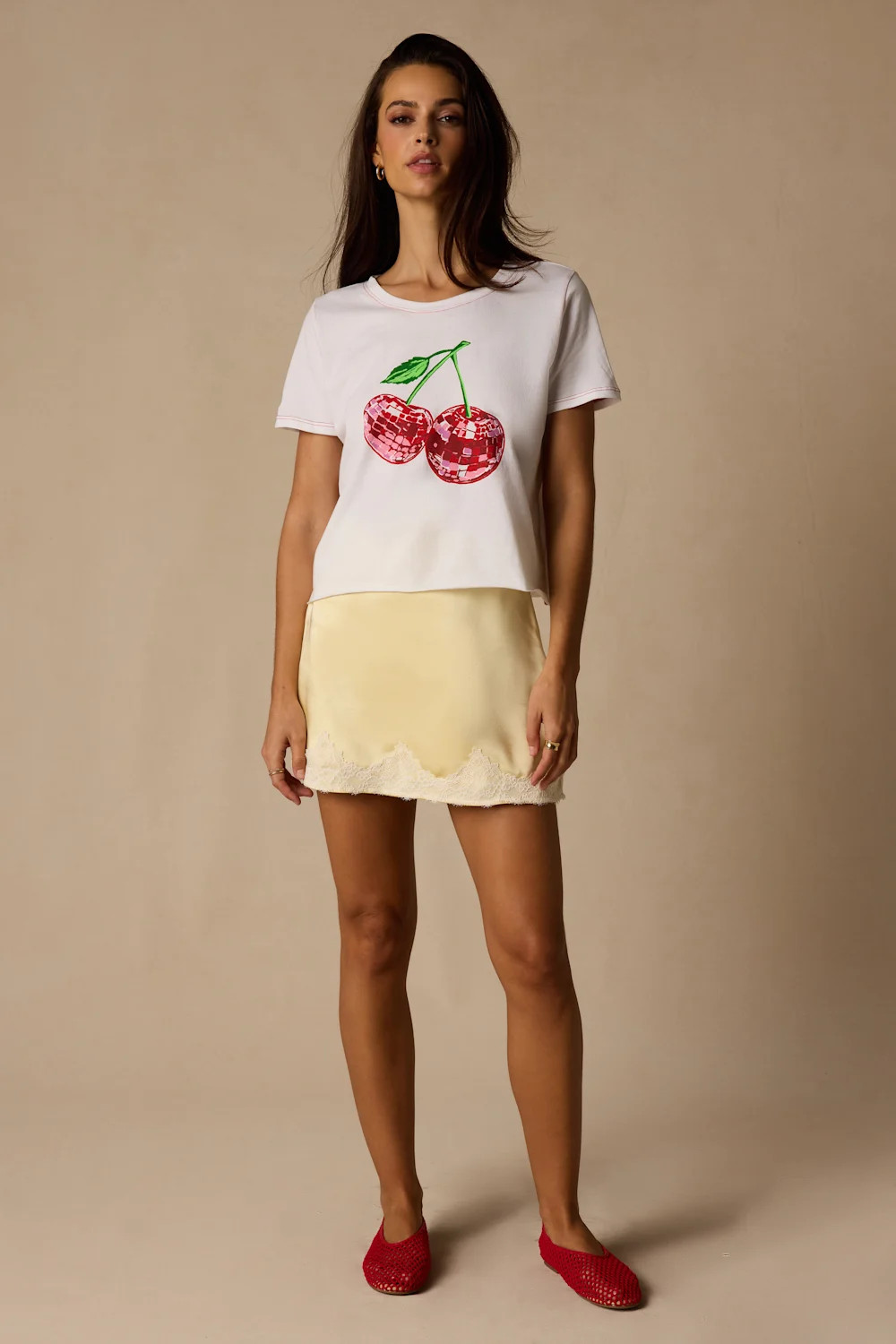 Disco Cherry White Cropped Graphic Tee | Lulus