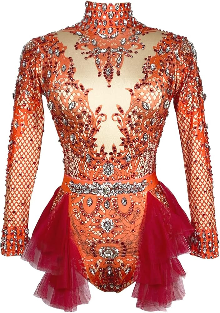 Festival Rhinestone Team Bodysuit Ruffle Women Big Stretch Nightclub Prom Bar drag queen costumes... | Amazon (US)