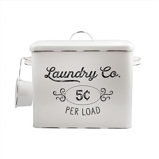 AuldHome Farmhouse Laundry Powder Container, White Enamelware Detergent Bin with Scoop | Amazon (US)