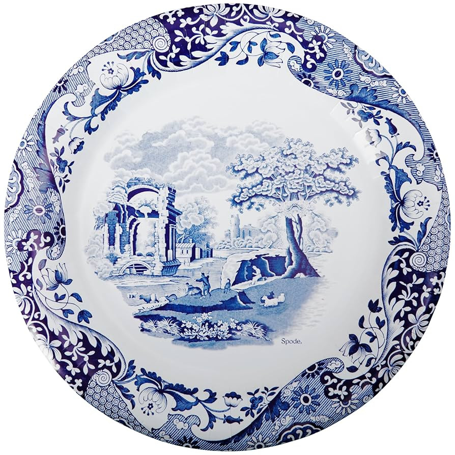 C.R. Gibson TW12-25755 Spode Blue Italia Disposable Paper Dinner Plates, 10.25" Diameter, Multico... | Amazon (US)