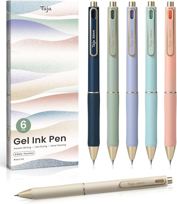 Taja Gel Pens, 6 Pcs Quick Dry Black Gel Ink Pens, 0.5mm Fine Point Smooth Writing Pens for Journ... | Amazon (US)