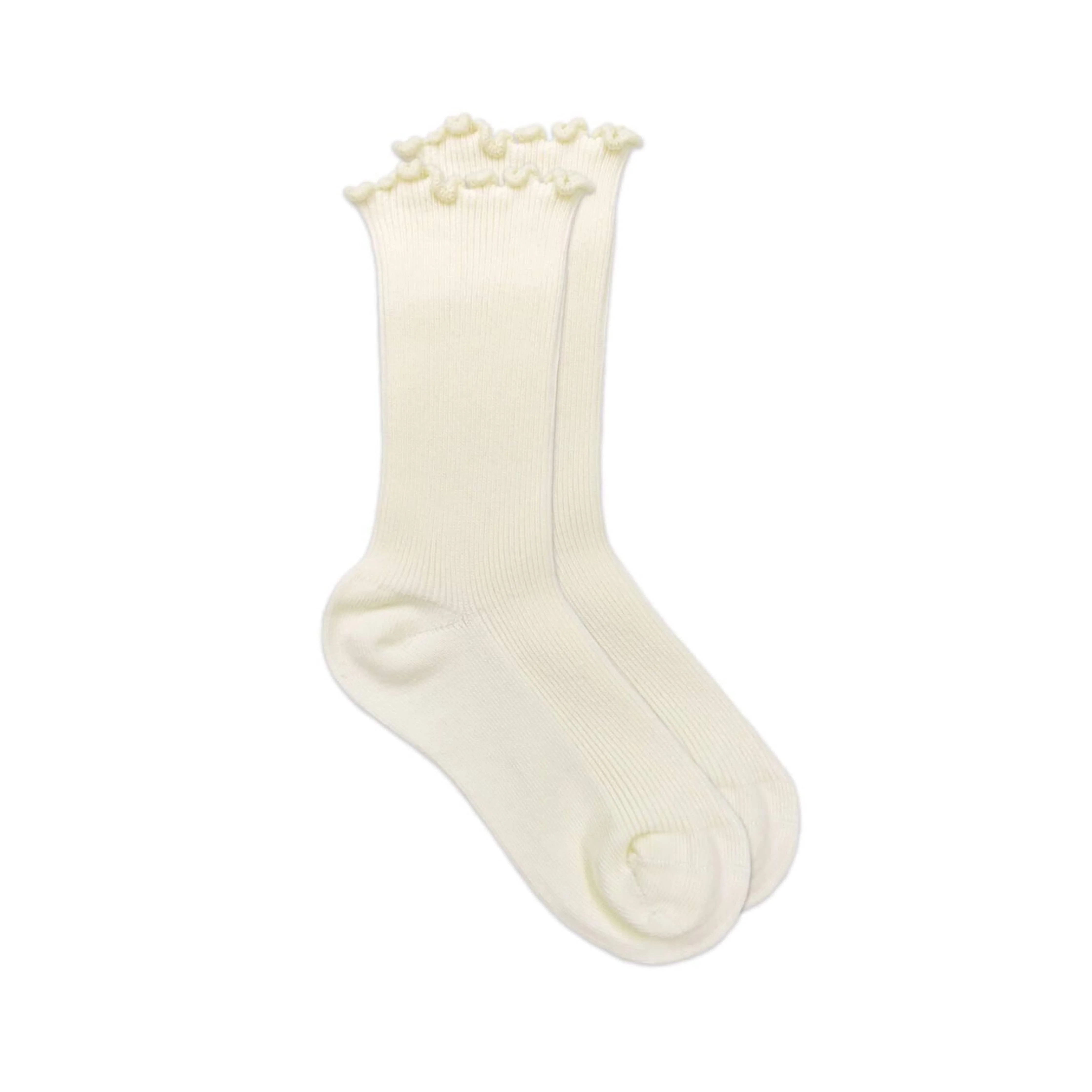 Ivory Seamless Ripple Edge Socks - Girl's Clothes | Little English
