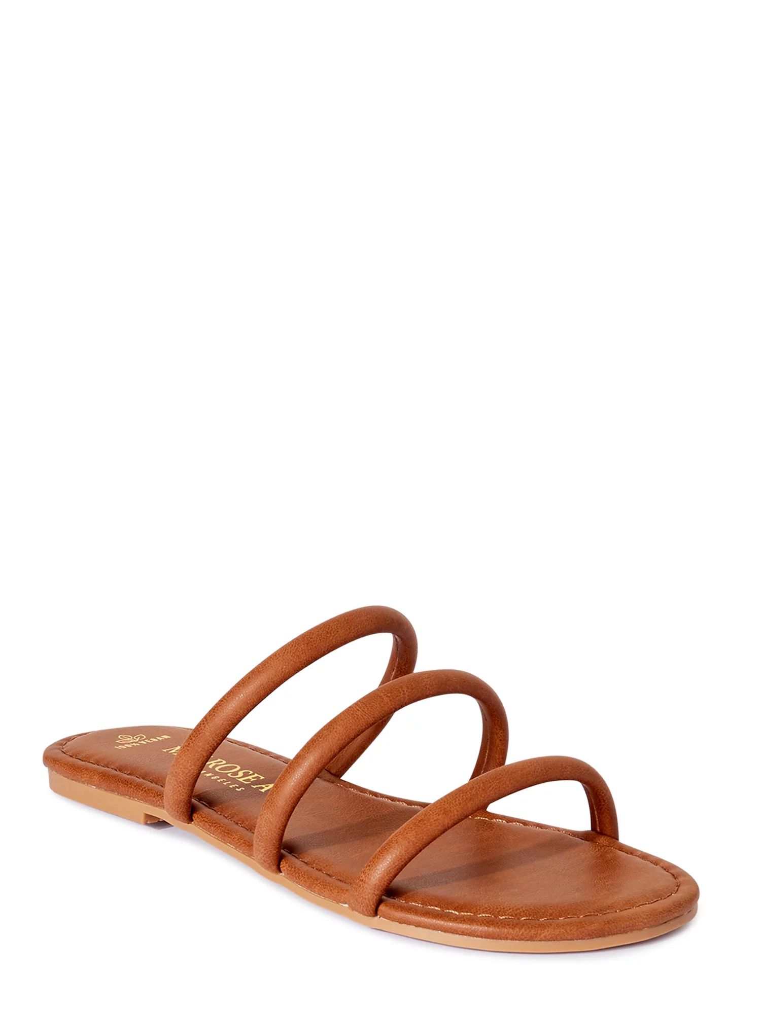 Melrose Ave Women's Faux Leather Three Strap Slide Sandals | Walmart (US)