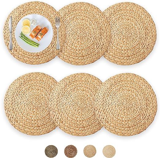 15" Decocoon Set of 6 Natural Woven Placemats, Rattan Charger Plates, Charger for Dinner Plates, ... | Amazon (US)
