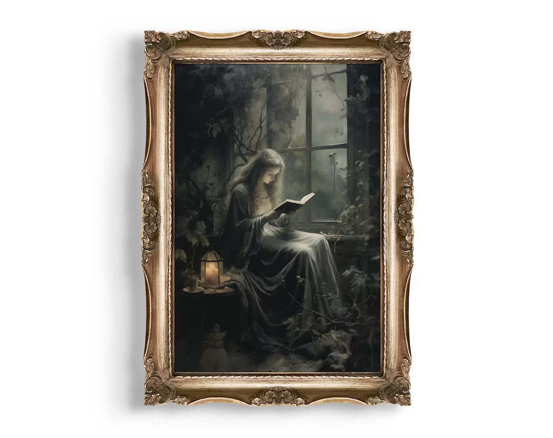 The Reader | Dark Academia Prints, Whimsigoth Decor, Dark Moody Wall Art, Goth Cottagecore Decor,... | Etsy (US)