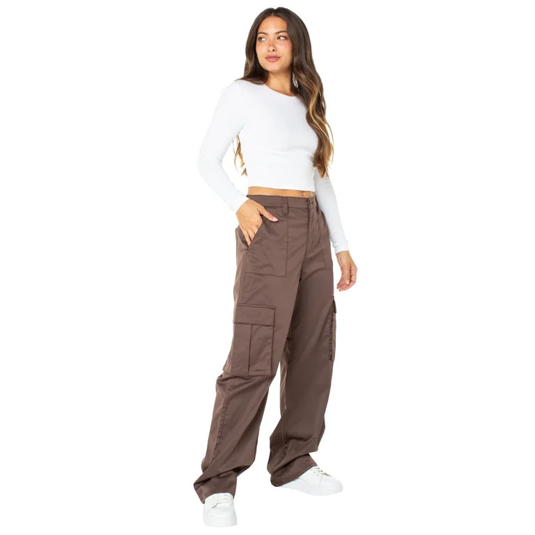 Celebrity Pink Juniors Satin High Rise Wide Leg Cargo Pants, Sizes XS-XXXL - Walmart.com | Walmart (US)
