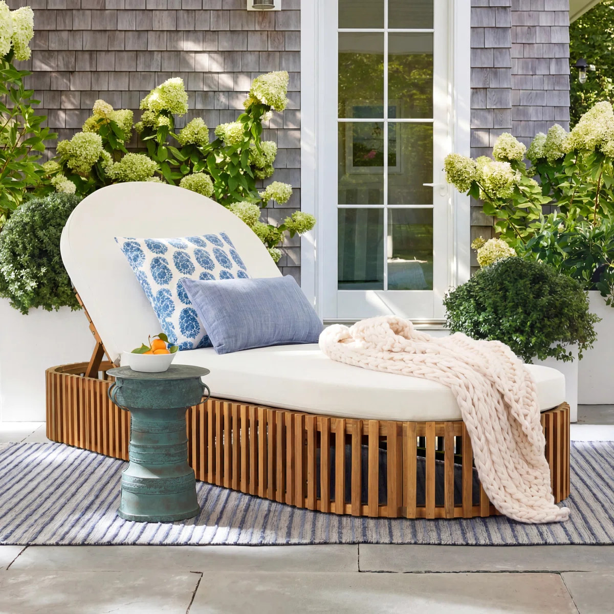 Bluehaven Modern Coastal Acacia Wood Outdoor Chaise Lounge With Contoured Cushion & Ergonomic Cur... | Wayfair North America