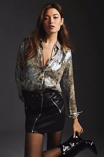Pilcro Shrunken Sequin Blouse | Anthropologie (US)