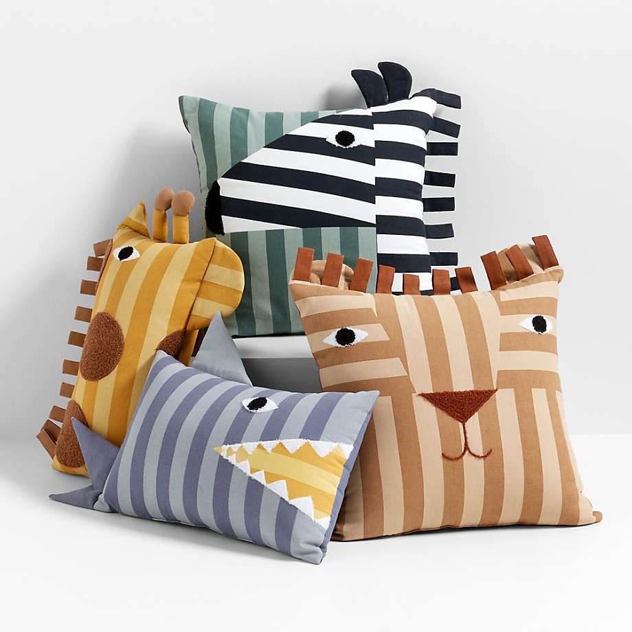 Giraffe Face Striped Embroidered Kids Throw Pillow | Crate & Kids | Crate & Barrel