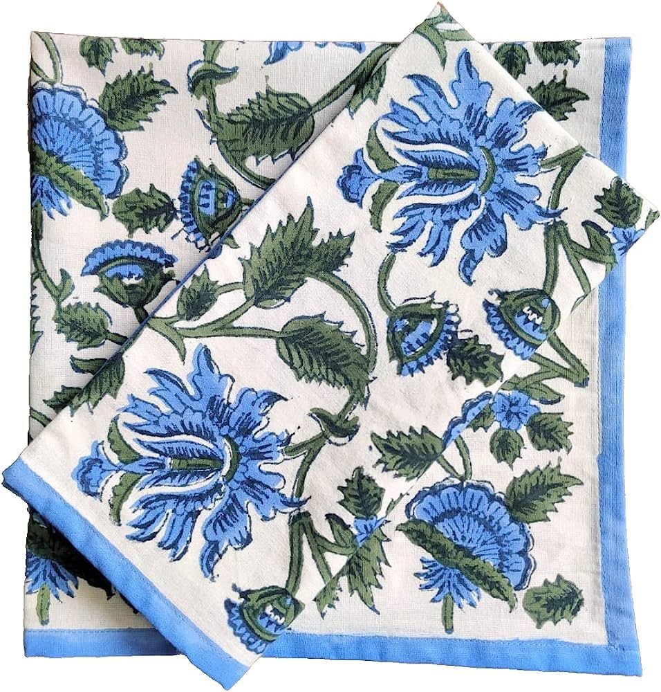 ATOSII 'Taj' Cloth Napkins, Handblock Print 100% Cotton Designer Set of 4 Table Linen, Perfect fo... | Amazon (US)