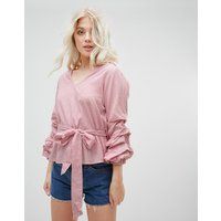 Influence Tie Waist Stripe Top With Balloon Sleeves - Red stripe | ASOS ROW