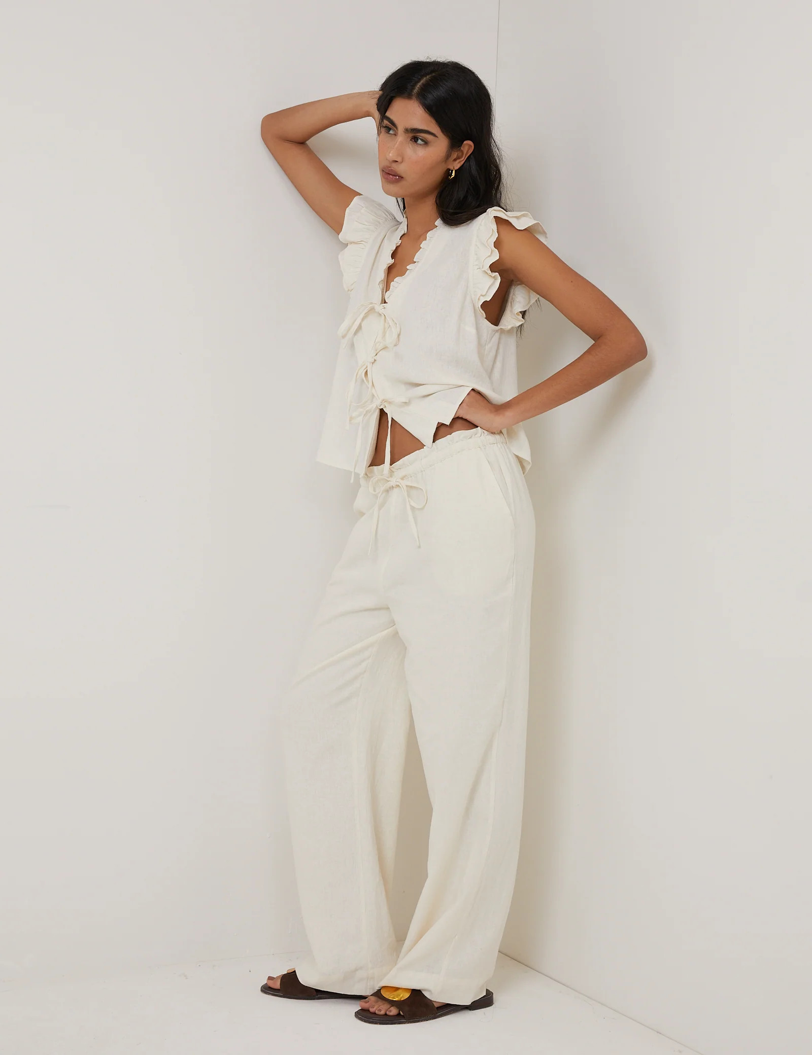 Cream Linen-Blend Straight Leg Trousers | Nobody's Child