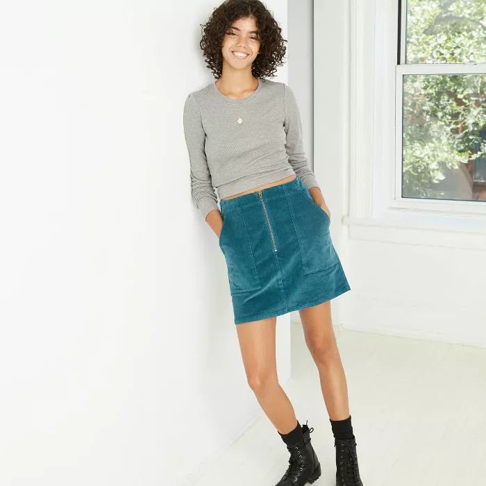 Women's High-Rise Zip-Front Corduroy Mini Skirt - Wild Fable™ | Target