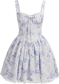 OBEEII Womens Corset Mini Dress Sexy Sleeveless Backless Low Cut Lace Short Dress Ruffle Summer S... | Amazon (US)