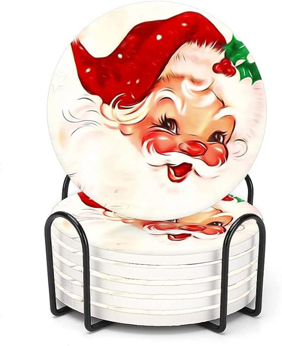 LOKMU Coasters for Drinks,Round Absorbent Ceramic Stone Coaster Sets of 6 with Metal Holder Stand... | Amazon (US)