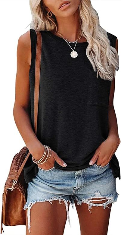 MIROL Women's Sleeveless Tank Tops Basic Loose Tunic T Shirts Batwing Sleeve Solid Color Casual T... | Amazon (US)