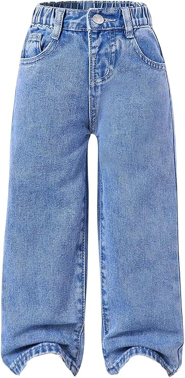 Floerns Toddler Girl's Wide Leg Elastic Waist Button Baggy Jeans Solid Casual Denim Pants | Amazon (US)