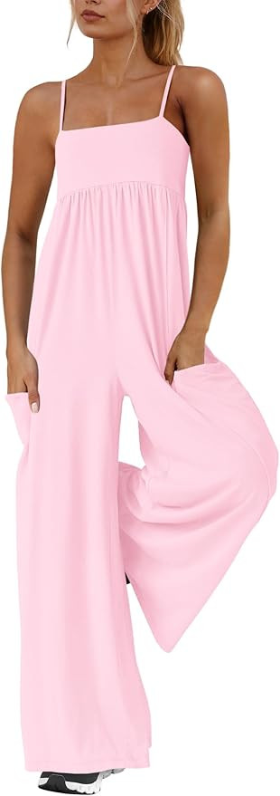 Yanekop Womens Overalls Loose Fit One Piece Jumpsuits Wide Leg Jumpsuits Spaghetti Strap Summer J... | Amazon (US)
