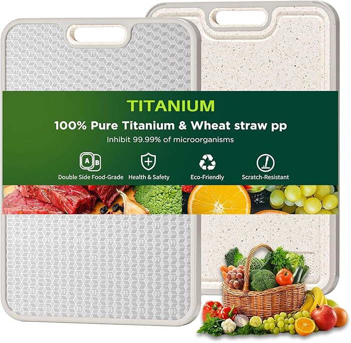 Titanium Cutting Board for kitchen, Dual Sided Food Grade Titanium & Wheat Straw PP, Non Slip Scr... | Amazon (US)