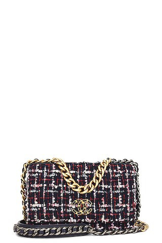 Chanel Tweed Flap Bag in Navy | FWRD 