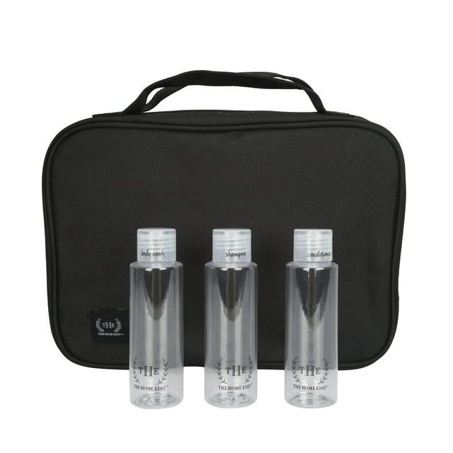 The Home Edit Expandable Hanging Toiletry Bag with 3 Toiletry Bottles, Black | Walmart (US)