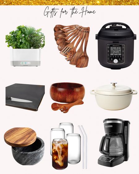 Holiday Gifts for the Home. Aerogarden, herb growing kit, instant pot pro, programmable coffee maker, drinking glasses and straws, enameled cast iron pot, Dutch oven, wooden salad bowl set, wooden spoons, cutting board, Christmas gifts, salt cellar 

#LTKhome #LTKHoliday #LTKGiftGuide