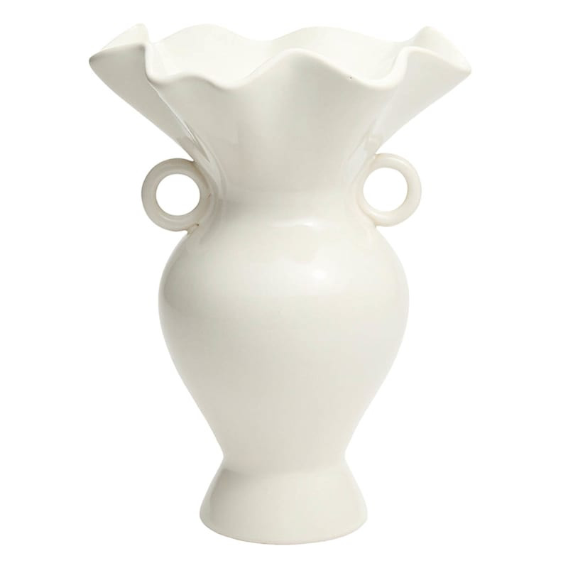 White Ceramic Scalloped Edge Vase, 10.6" | At Home