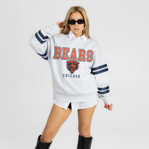 Chicago Bears Gameday Couture Women's  Stadium Stripes Oversized Fleece Sweatshirt - Ash | Fanatics