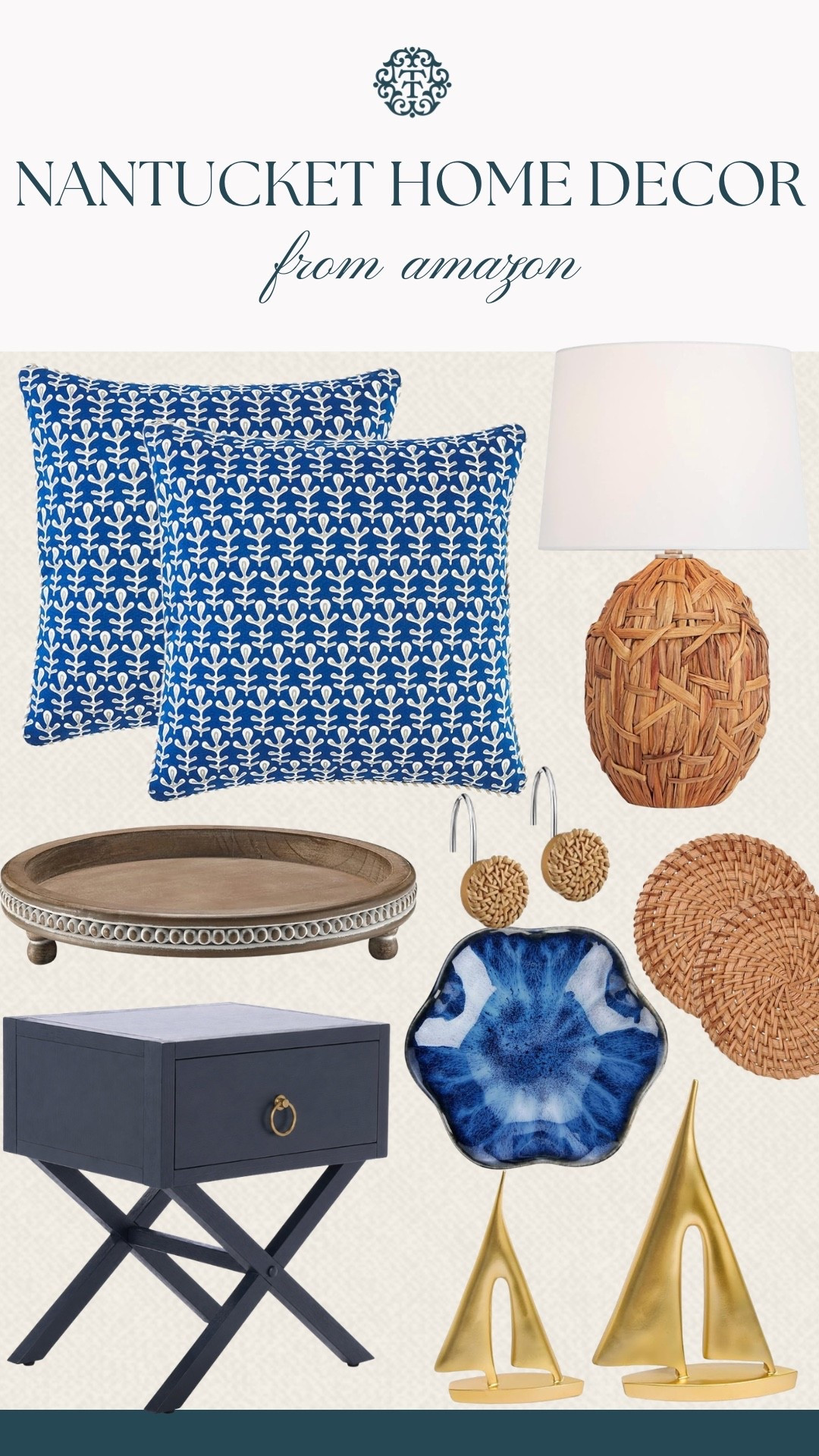 If you love a deeper coastal look, this mix brings in richer tones while still feeling very Nantucket-inspired. The navy, woven textures, and brass accents give these pieces a more elevated feel without losing that relaxed coastal charm. This is such a good direction if you want your space to feel classic with a little more contrast.

#LTKOver40 #LTKSeasonal #LTKHome