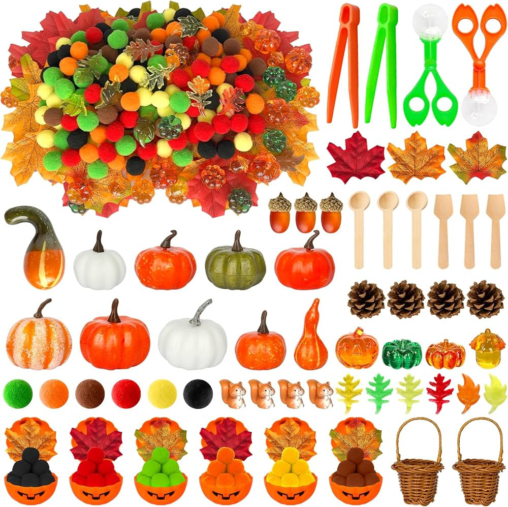 430 Pcs Thanksgiving Fall Sensory Bin Filler Fine Motor Counting and Color Sorting Kit Pumpkin Bo... | Amazon (US)