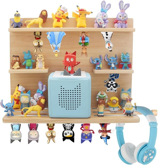 for Tonies Box Storage Shelf Wall Mounted, 3-Tier Magnetic Pine Wood Floating Shelves for Tonies ... | Amazon (US)