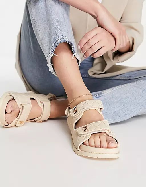 Public Desire Carmen quilted flat sandals in beige drench pu | ASOS (Global)