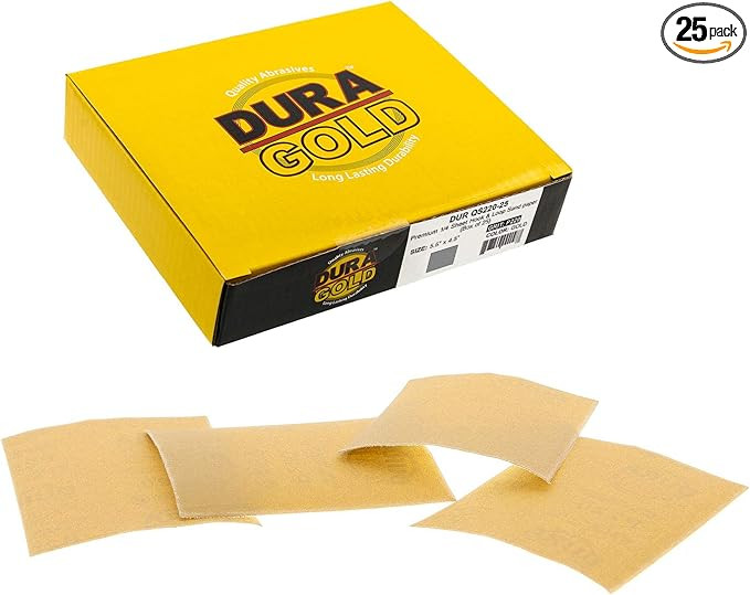 Dura-Gold Premium 1/4 Sheet Gold Sandpaper Sheets, 220 Grit (Box of 25) - 4.5" x 5.5" Size Hook &... | Amazon (US)