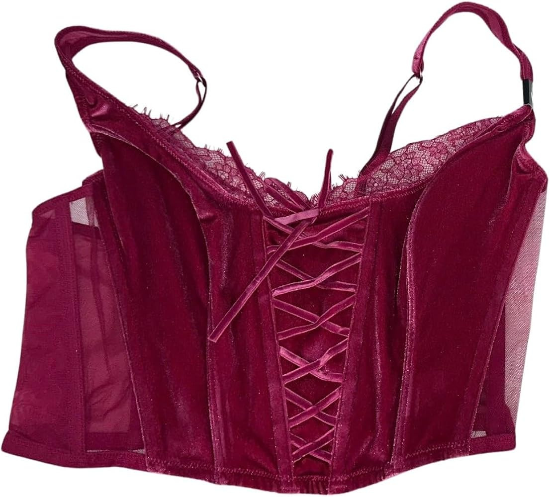 Victoria's Secret Unlined Mesh & Velvet Corset Top Color Claret Red Size Medium (DD) New | Amazon (US)