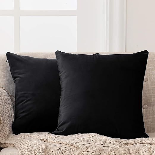 Deconovo Decorative Velvet Throw Pillow Covers for Sofa - 24x24 in, 2 Pcs, Black | Amazon (US)