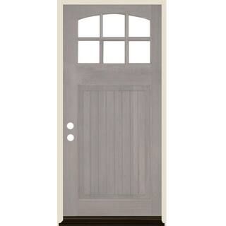 Krosswood Doors 36 in. x 80 in. Craftsman 6 Lite V Groove Arch Top Grey Stain Right-Hand/Inswing ... | The Home Depot