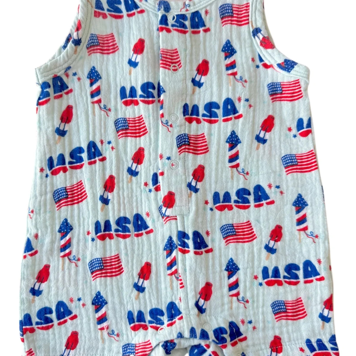 Muslin Shortie Romper, 4th of July Blue | SpearmintLOVE