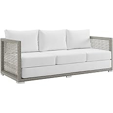 Modway EEI-2923-GRY-WHI Aura Outdoor Patio Wicker Rattan Sofa, Gray White | Amazon (US)