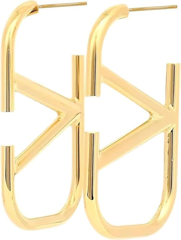 Luxurious 18K Gold V-Shaped Geometric Earrings Gentle on Skin Jewelry for Women 925 Premium Style... | Amazon (US)